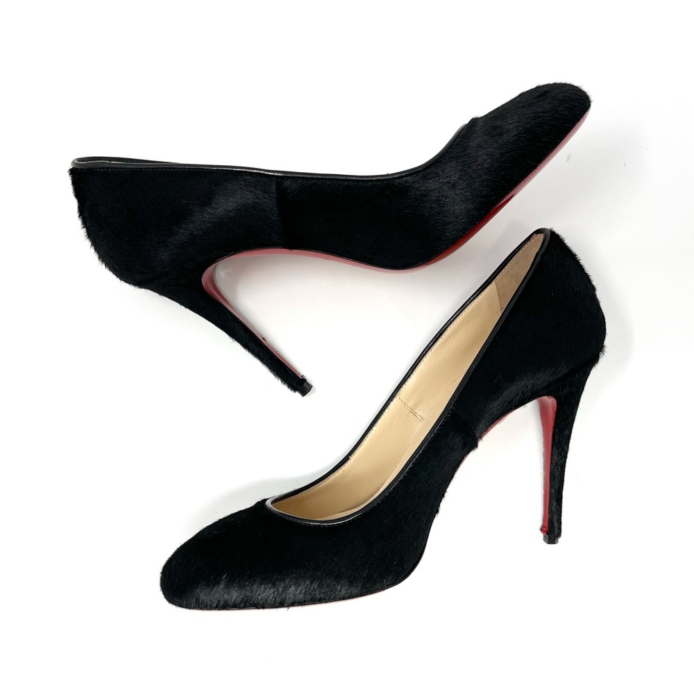 NEW Christian Louboutin Fifi Pony Hair High Heels Shoes Pumps Black Simple 37 7 - Picture 6 of 11